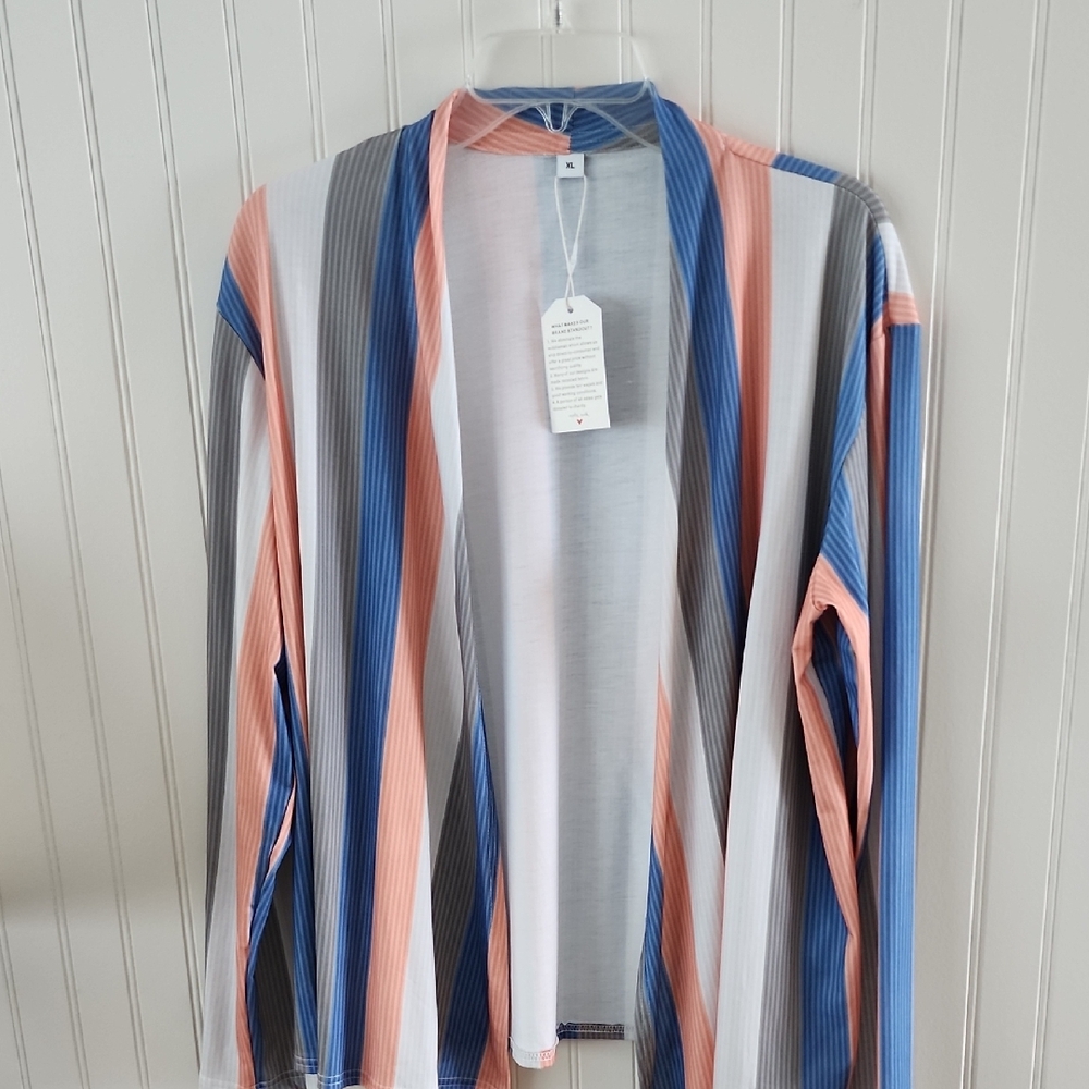 Striped Open Front Cardigan